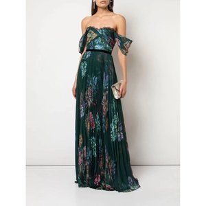 Marchesa Notte Draped Sleeve Chiffon Gown Sz 6 NWT